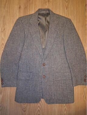 Harris Tweed Sport Coat 40R Wool Donegal Leather Buttons